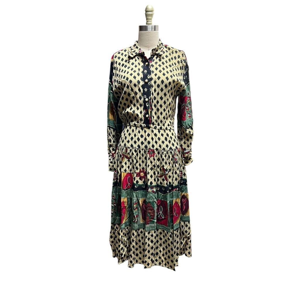 Vintage D. Frank Women's Western Rayon Colorful Artsy Swing Dress USA Made SZ 6